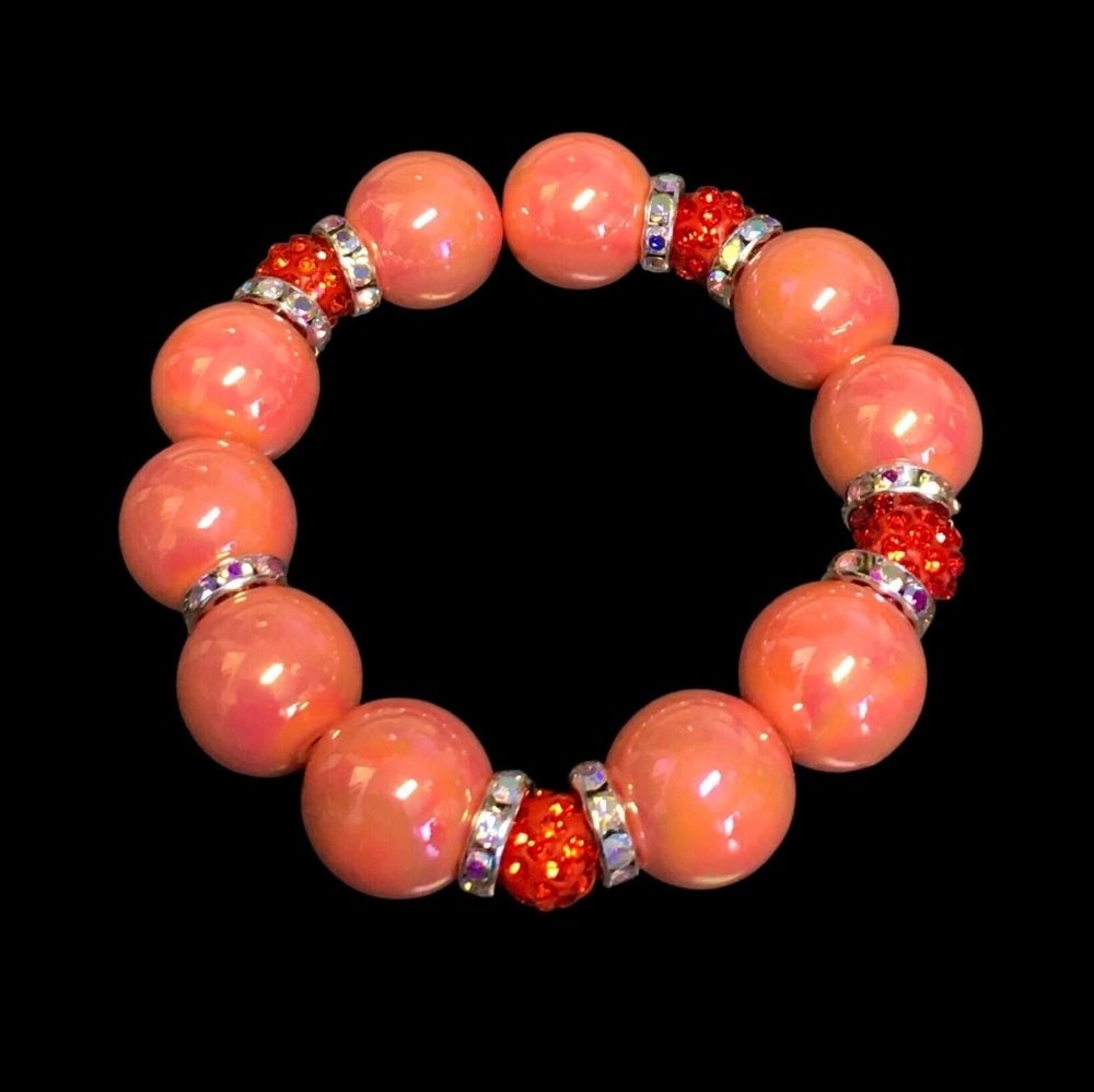 Peach & Bright Orange Chunky Beaded Bracelet 🍑